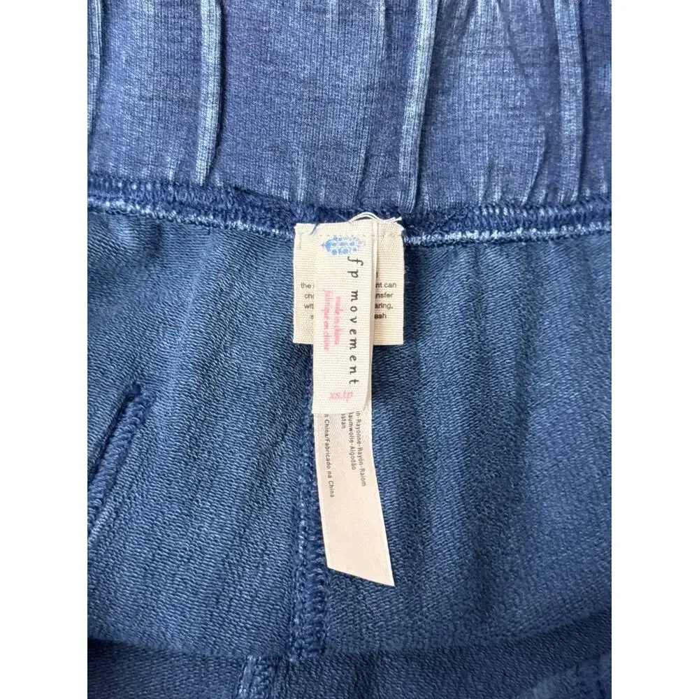 Free People Movement Sweatpants XS Womens Indigo Blue French Terry Wide Leg